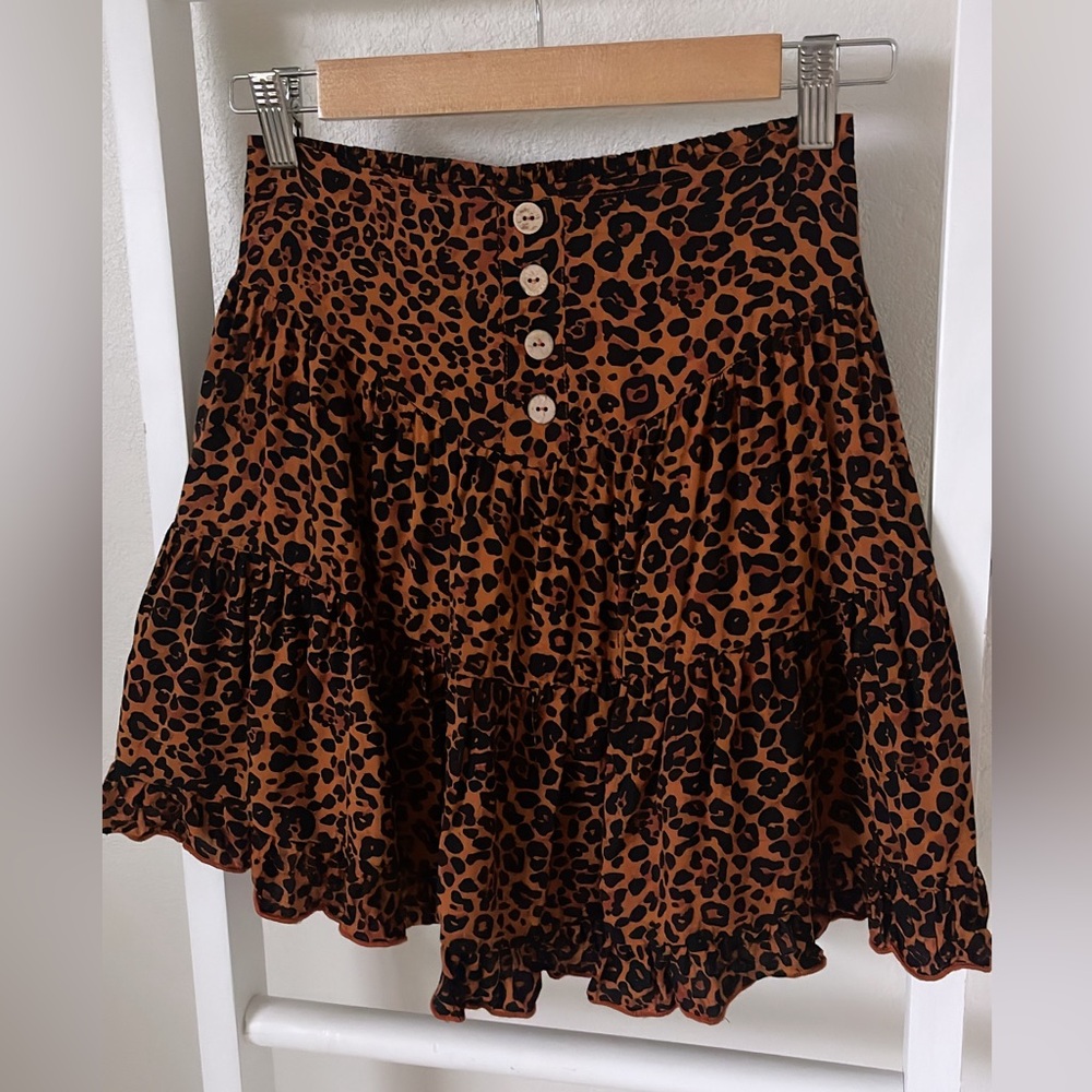 Orange and Black Leopard Print Ruffle Mini Skirt
